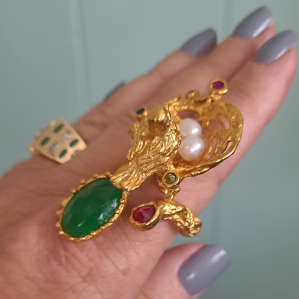 Custom 24k  Plated Bird Bird Nest Ring To Die For